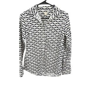 J. Crew‎ Factory XS Button Down Shirt Long Sleeve Horse Print Casual Equestrian